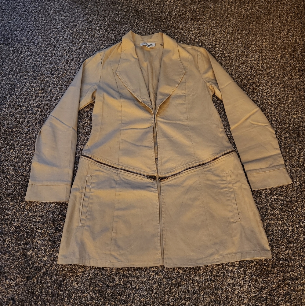 Simply Noelle Convertible Cotton Twill Jacket Blazer Khaki Beige Tan S / M